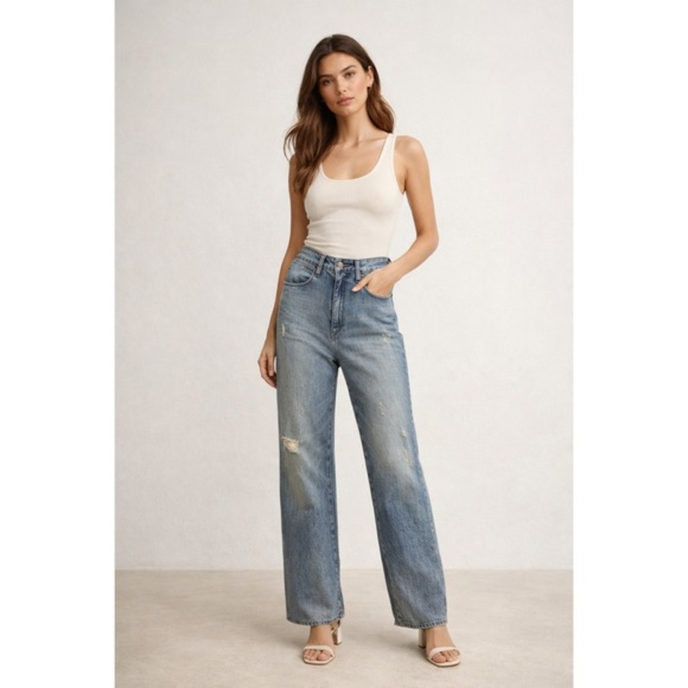 Brockenbow Zoe Baggy Distressed High Waisted Straight Leg Jeans Size‎ 24